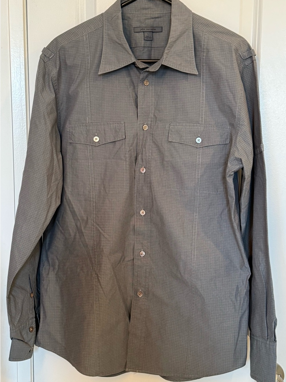 John Varvatos Gray Button-Front Micro-Check Shirt